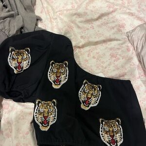 Black Top with Tiger Embroidery